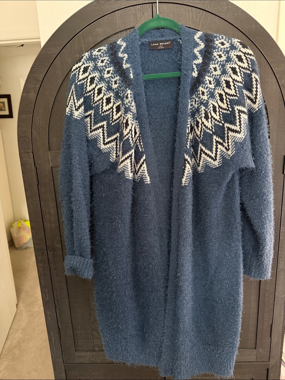 Lane Bryant Navy & White Fair Isle Open Cardigan